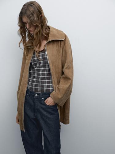 Abrigo medio piel ante - Marrón claro de Zara