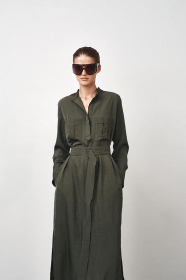 ZW COLLECTION MIDI BELTED DRESS - Mid-green by Zara - Image 1