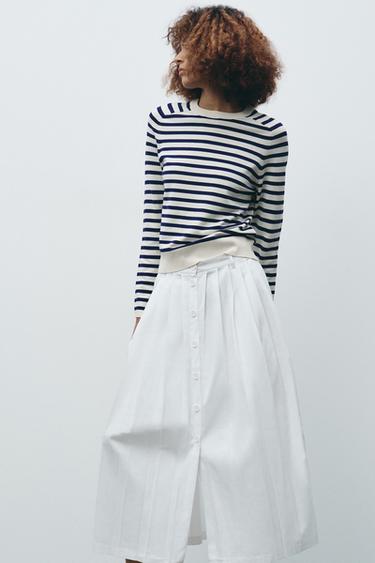 STRIPED KNIT SWEATER - Ecru / Blue by Zara - Image 0