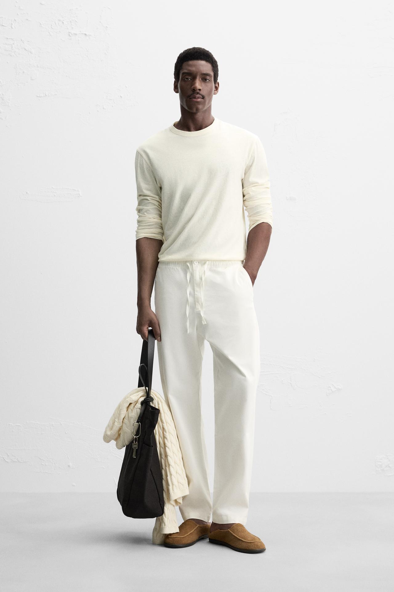 REGULAR FIT JOGGER WAIST TROUSERS - Oyster-white by Zara