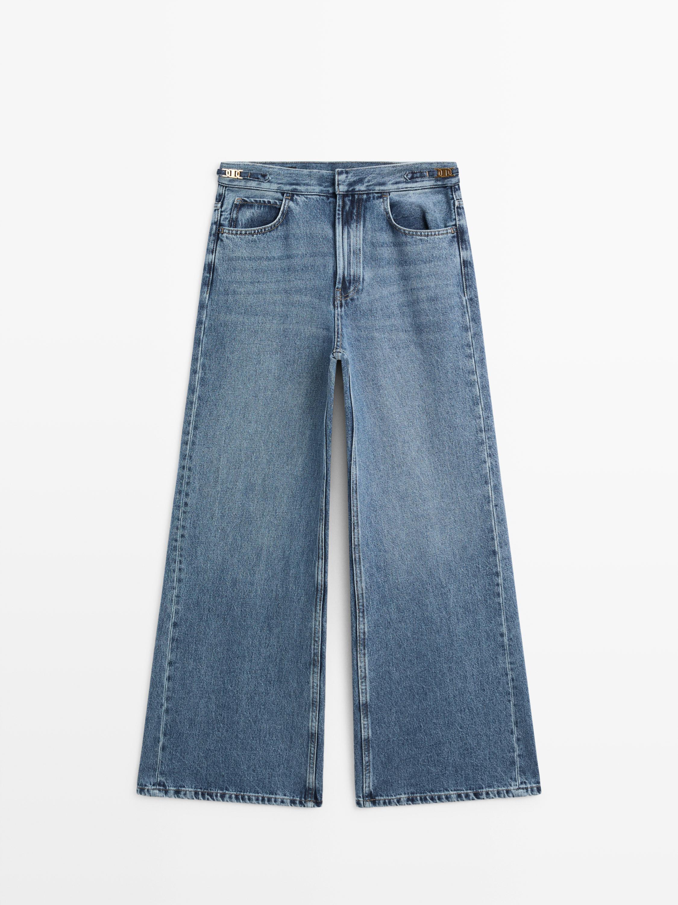Mid-rise bell bottom jeans — Mid-blue