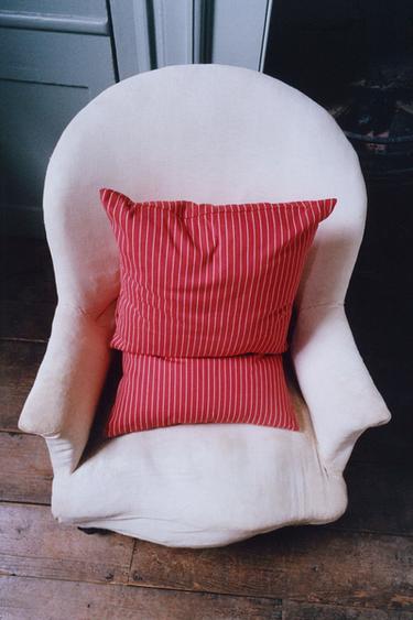 STRIPED COTTON CUSHION COVER | KATHARINE POLE - Ecru / Red by Zara