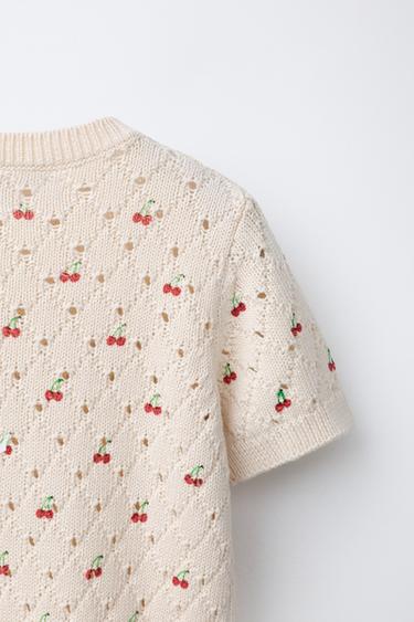 PULL EN MAILLE À CERISES - Écru de Zara - Image 3