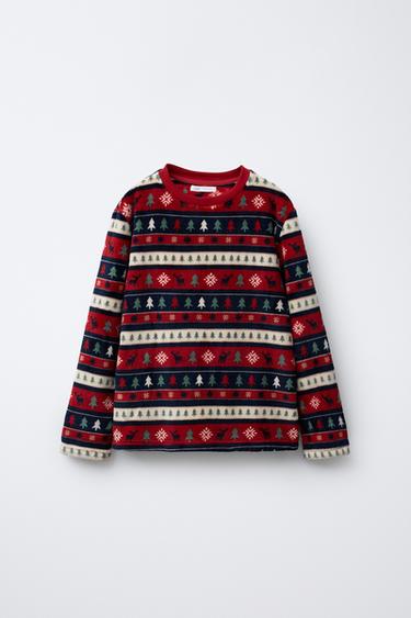 AGES 6-14 / SOFT TEXTURE TREE PRINT PYJAMAS - Red by Zara - Image 1