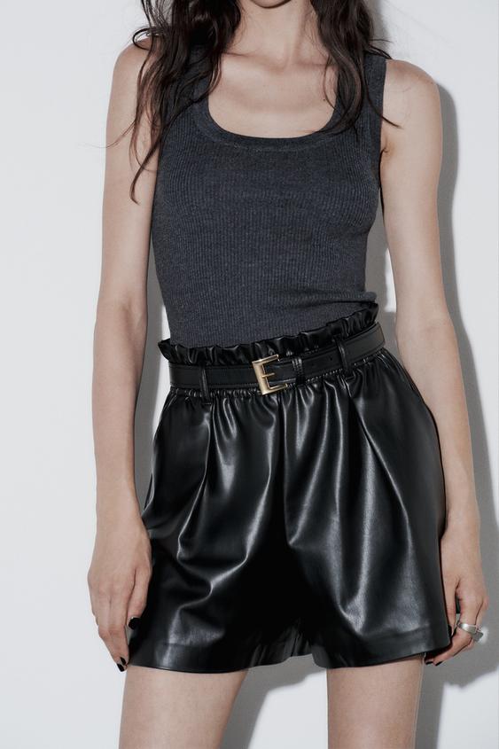 ZARA - FAUX LEATHER PAPERBAG WAIST BERMUDA SHORTS