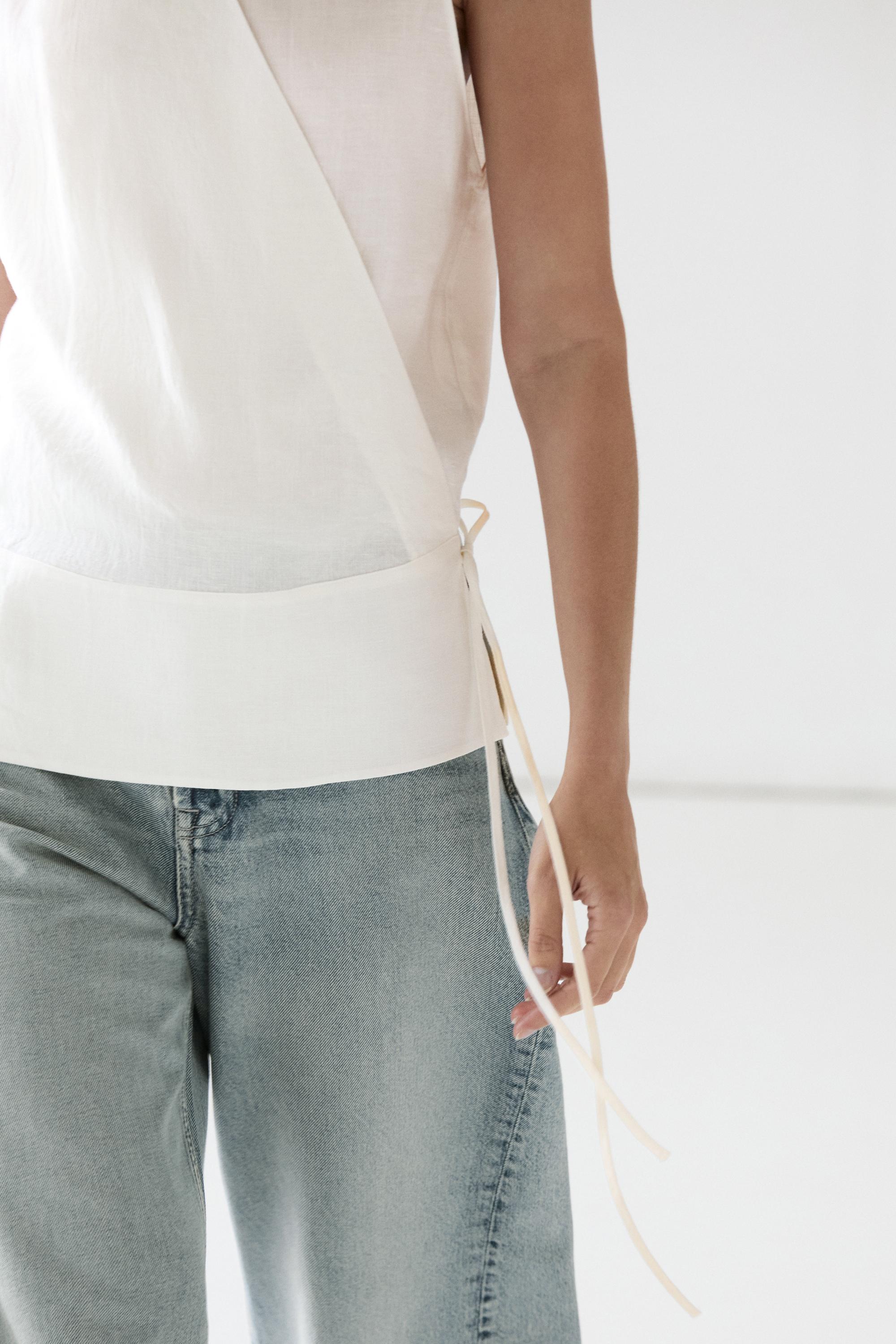 100% linen surplice top with corset belt detail
