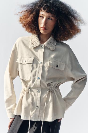 크로셰 라펠 사파리 재킷 - Zara 크림 / 베이지