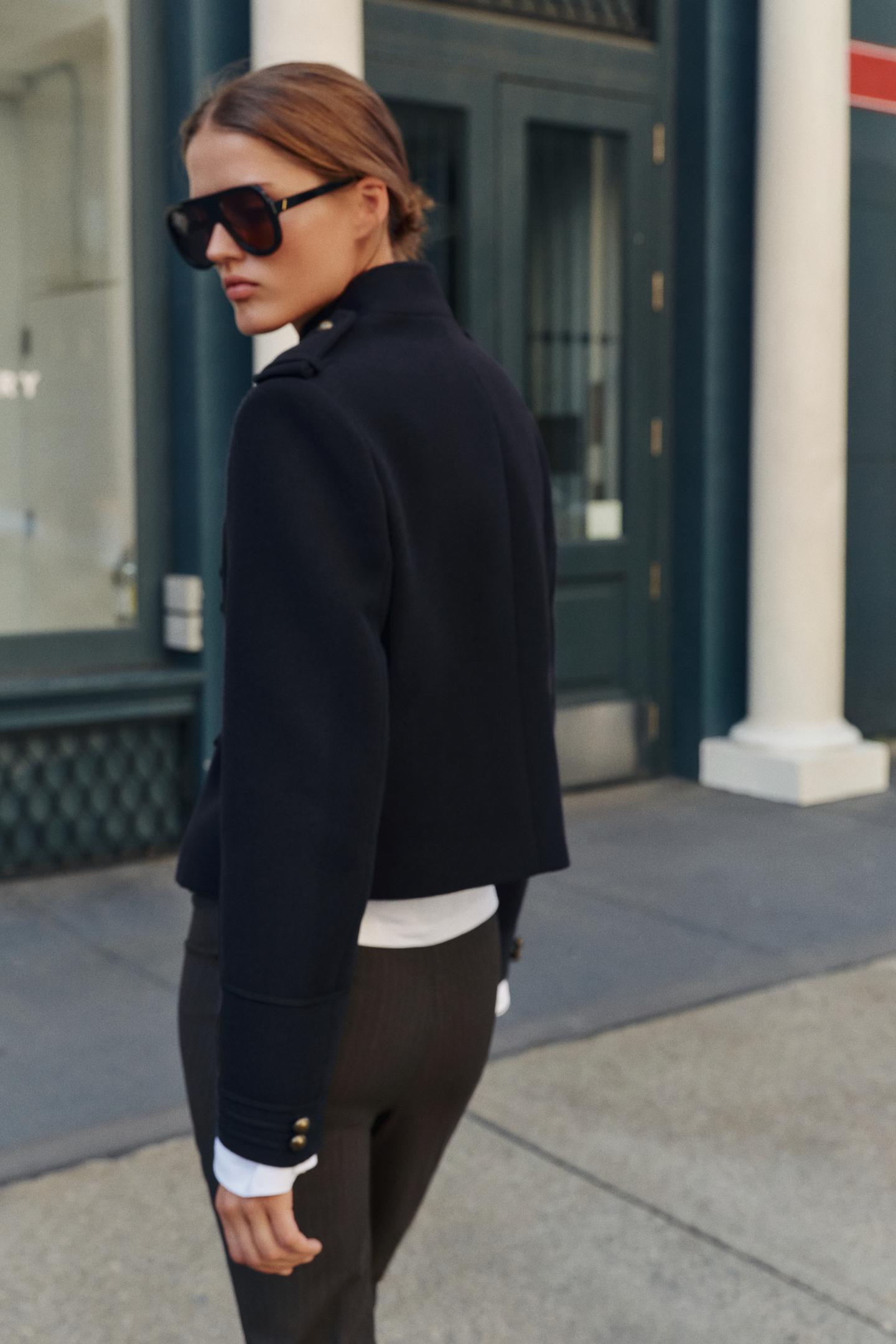Женская куртка Zara Cropped Frog Fastening, цвет: Тёмно-синий — фото 4