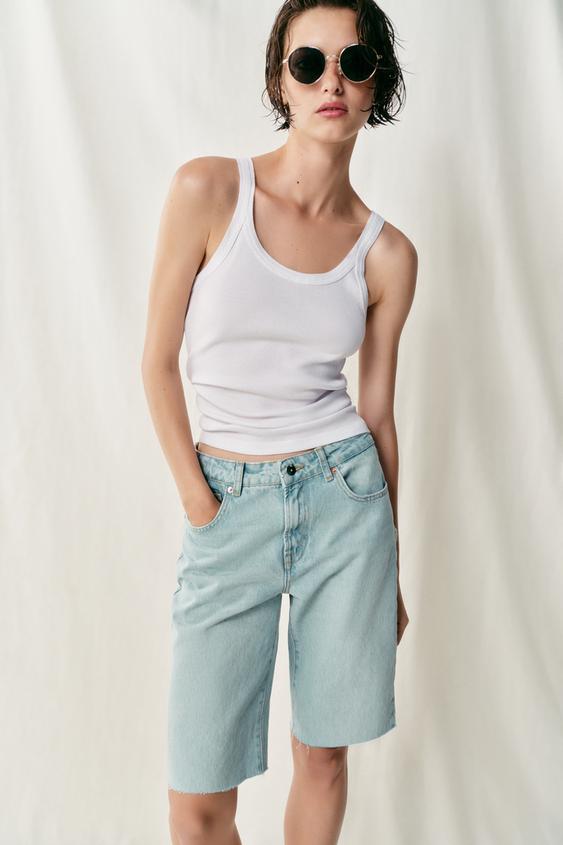 PANTALLONA TË SHKURTRA Z1975 DENIM SHTRAT I MESËM - E kaltër e hapur nga Zara - Imazh 0