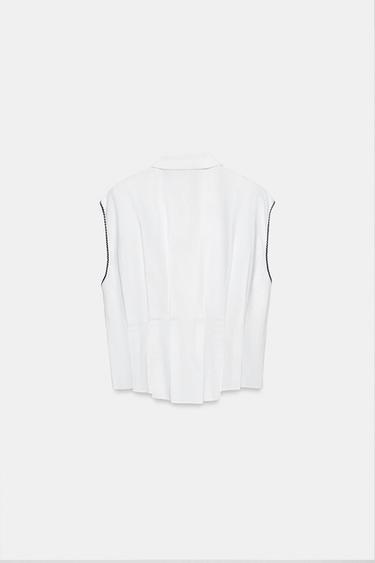 TOP À PINCES ET LIN - Blanc de Zara - Image 6
