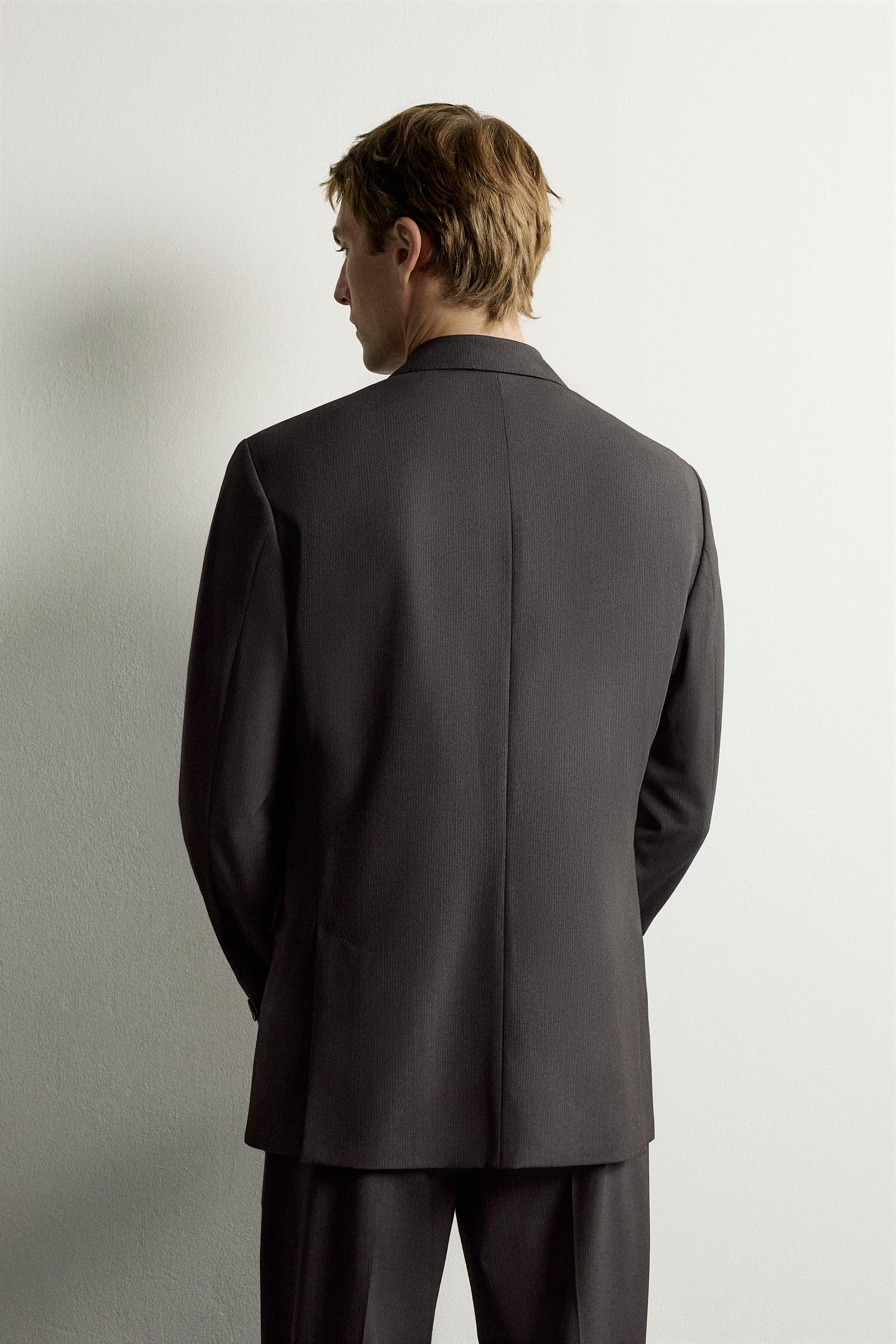 Мужской пиджак Zara Striped Double-Breasted Suit Blazer, цвет: Тёмный коричневый — фото 3