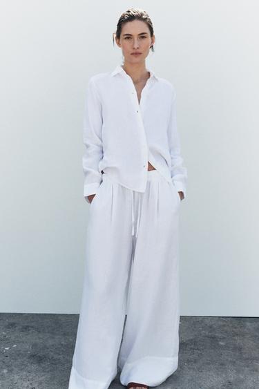 Zara ZW COLLECTION 100% 亞麻襯衫 - 磨白色