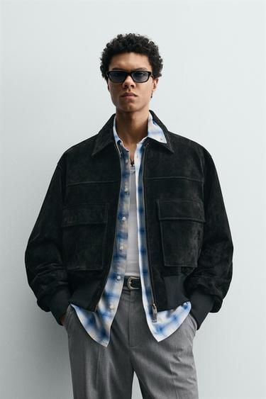 CROPPED-JACKE AUS WILDLEDERIMITAT - Schwarz von Zara