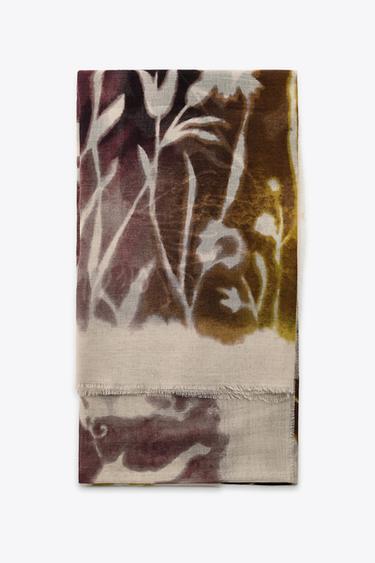FLORAL PRINT SCARF - Ecru by Zara