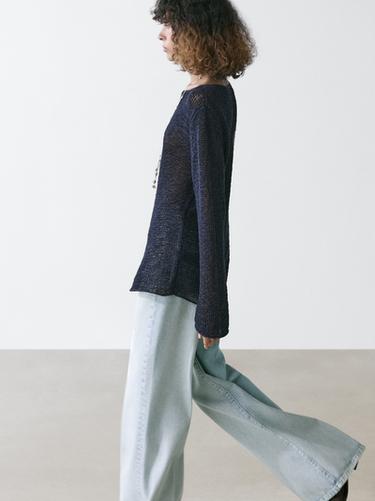 Zara Cotton blend knit boat neck sweater - 452