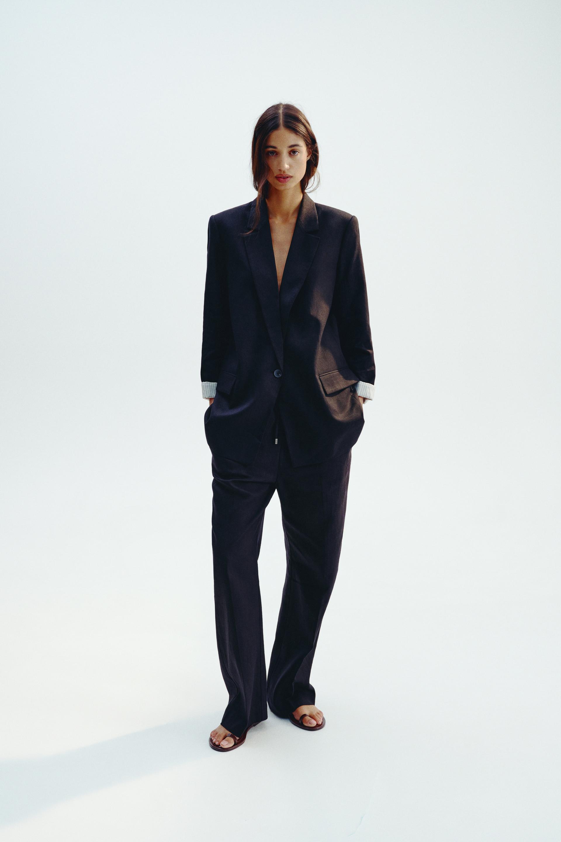 LINEN BLEND STRAIGHT PANTS