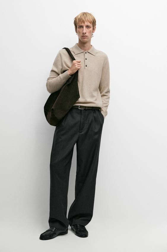 Zara Relaxed fit wool trousers with flecked detail - Anthracite Gray - Image 0