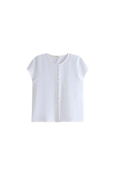 COTTON T-SHIRT WITH BUTTONS - White by Zara