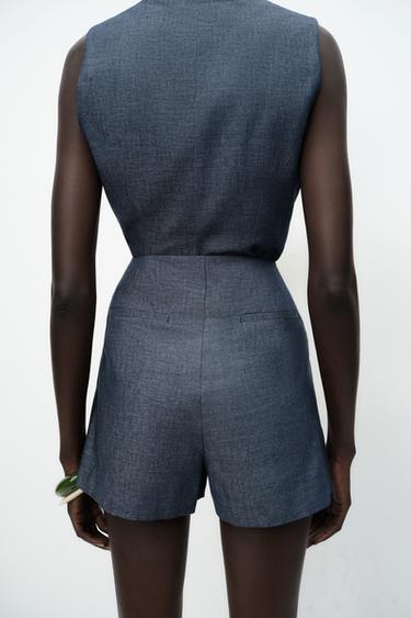 BERMUDA BOUTONS AVEC LIN - Indigo clair de Zara - Image 4