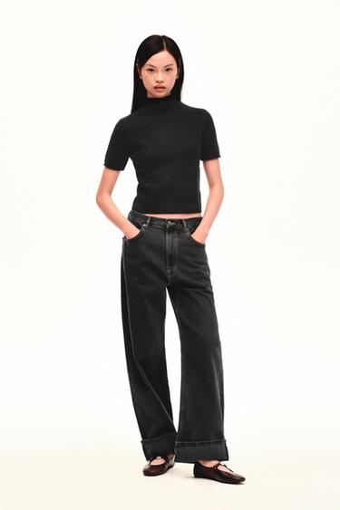 ZW COLLECTION BAGGY MID-WAIST JEANS - Black by Zara