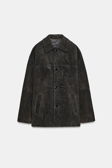 100% LEATHER SUEDE OVERSIZED JACKET - Rust by Zara - Image 5