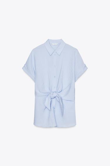 SHORT SLEEVE SHIRT WITH KNOT - Light blue by Zara - Image 5