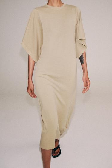 ROBE MIDI COTON - Camel moyen de Zara - Image 4