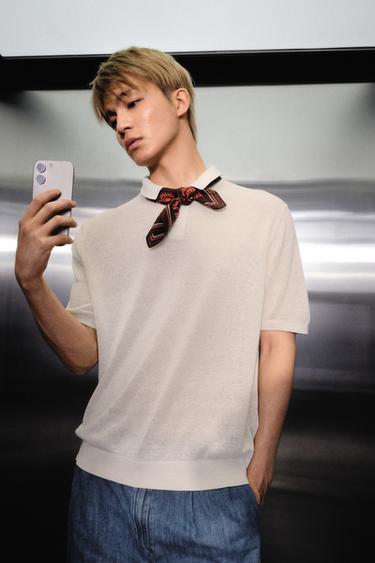 SILK/LINEN KNIT POLO SHIRT - Oyster-white by Zara