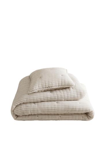KIDS' COTTON QUILTED BEDSPREAD WITH THIN STRIPES - Cream by Zara