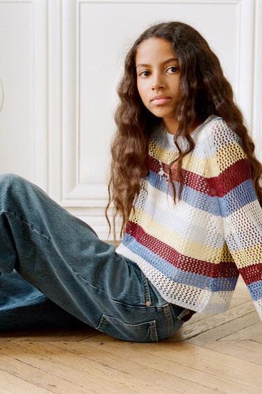 Zara CROPPED RED SWEATER - Multicolored