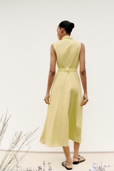 POPLIN MIDI DRESS WITH BELT - Yellow by Zara - Image 6