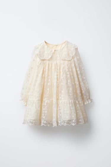 EMBROIDERED TULLE DRESS - Ecru by Zara - Image 0