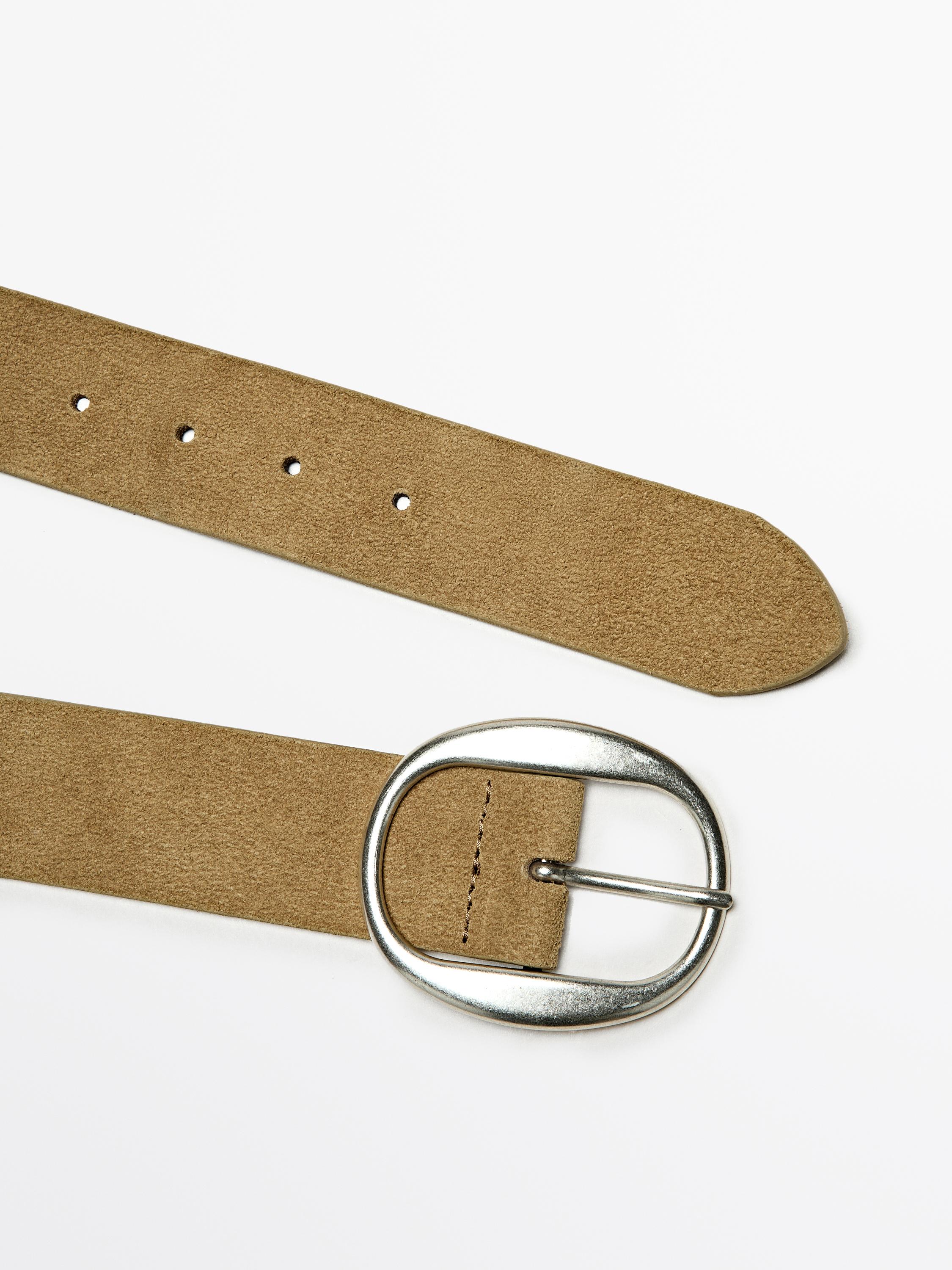 Split suede leather belt with oval buckle