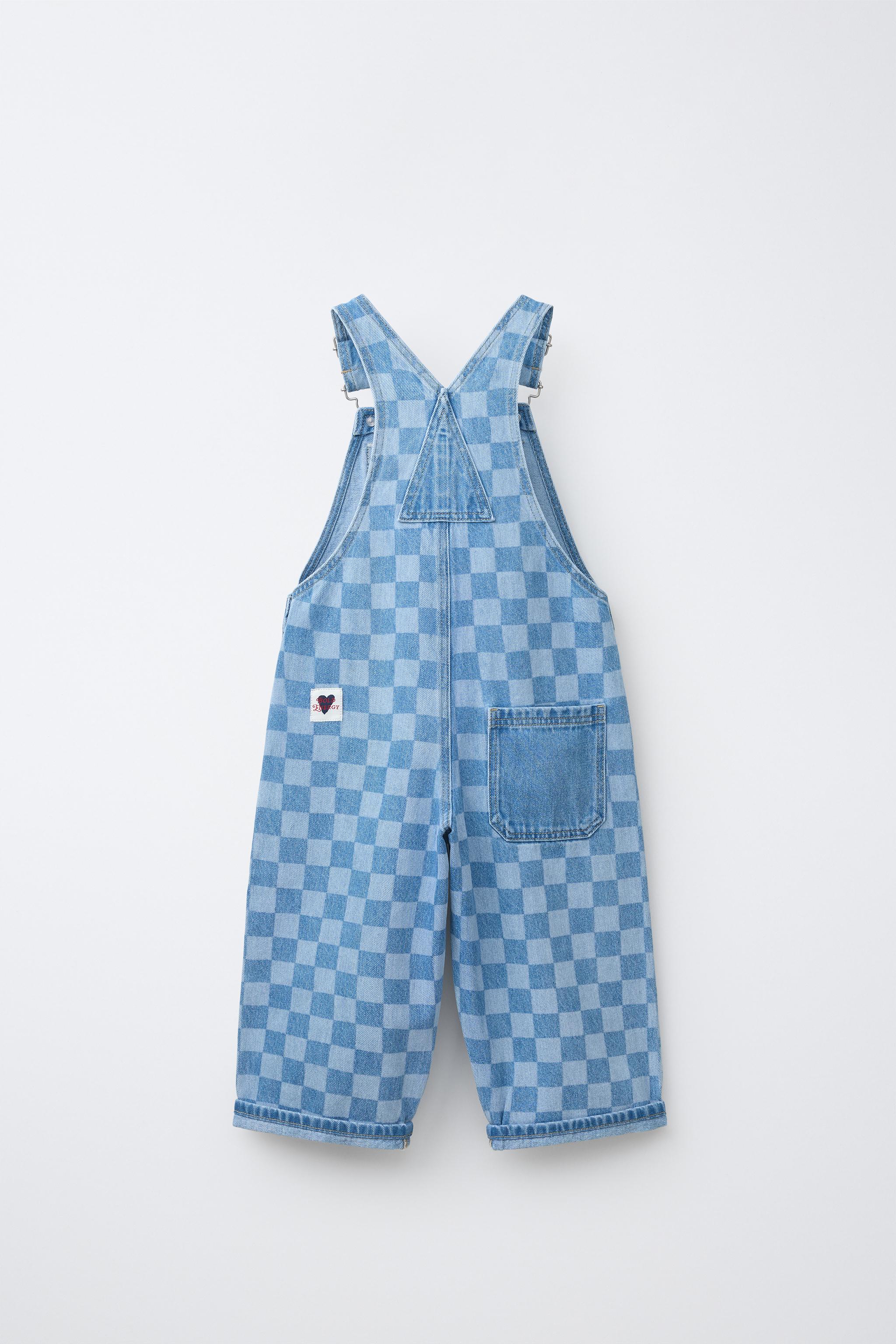 CHECKERBOARD DENIM OVERALLS