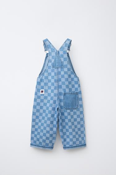 CHECKERBOARD DENIM OVERALLS — Mid-blue 2
