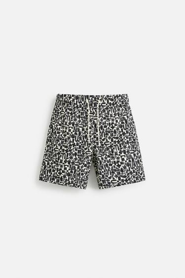 Zara GEOMETRIC PRINT LONG SWIMSUIT - Black - Image 0