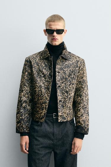 PRINTED SHEEPSKIN LEATHER JACKET - Black / White by Zara