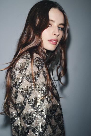 ROBE COURTE À PAILLETTES ZW COLLECTION - Argent de Zara - Image 1