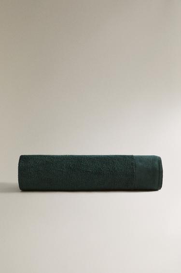 COTTON BEACH TOWEL WITH LINEN BORDER - Green by Zara - Image 1