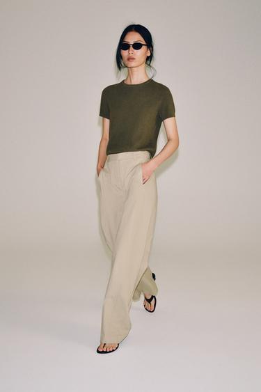 PANTALÓN POPELÍN ZW COLLECTION - Visón de Zara - Imagen 0