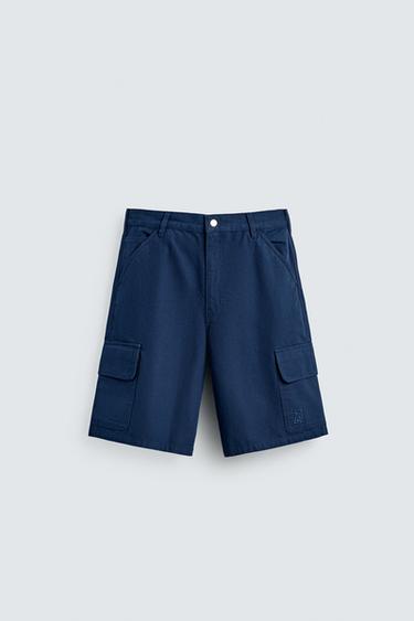 BAGGY FIT CARGO BERMUDA SHORTS WITH PATCH - Blue by Zara - Image 0