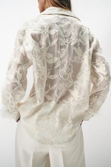 CHEMISE BRODÉE PLUMES - Écru de Zara - Image 7