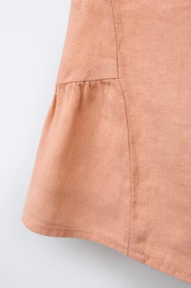 100% LINEN PEPLUM BLOUSE - camel by Zara - Image 2