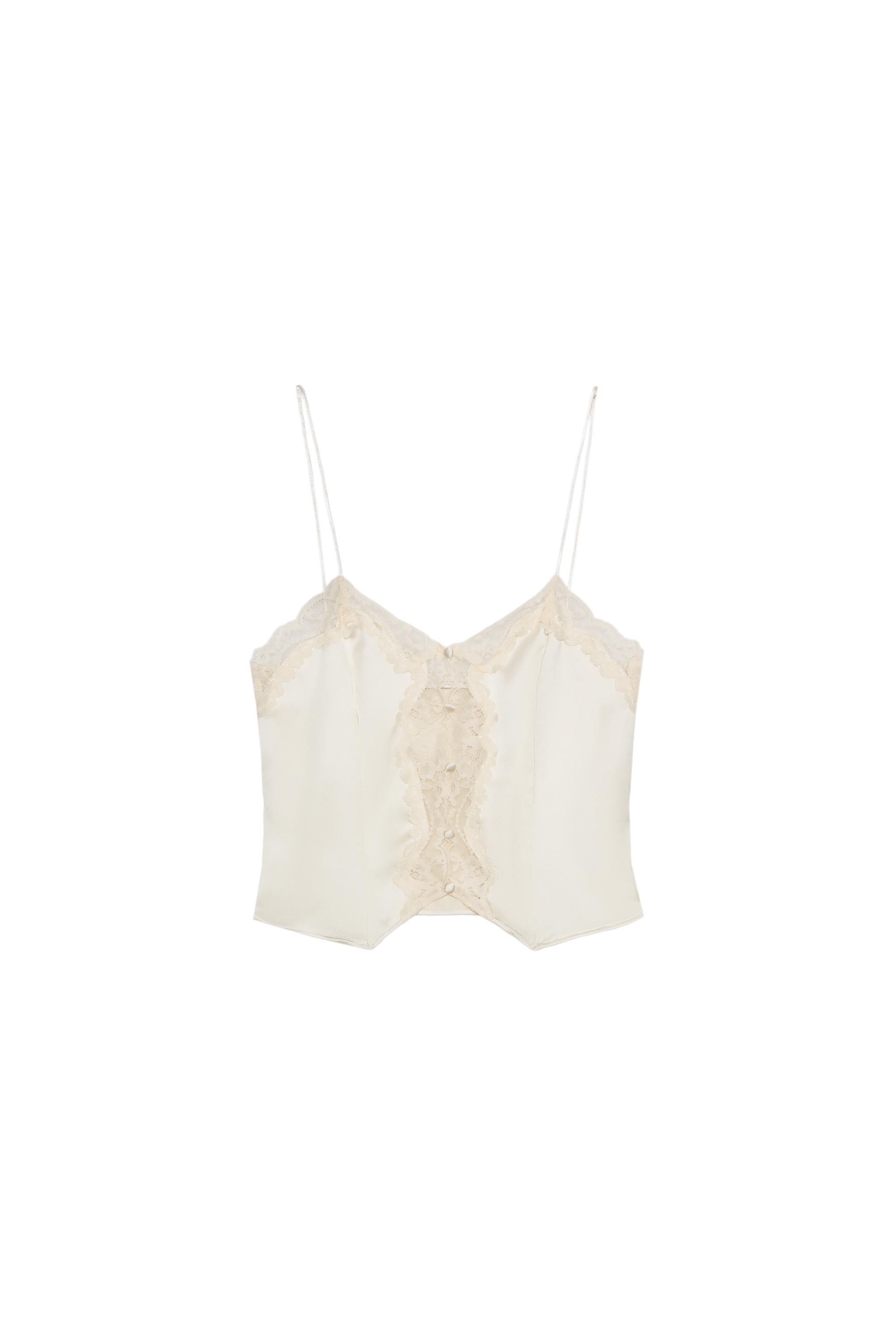 SATIN EFFECT LACE CROP TOP - Butter | ZARA United States