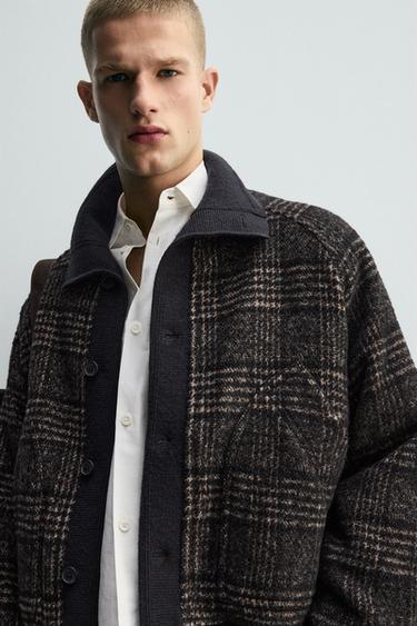 CONTRAST COLLAR RIBBED JACKET - Black / Brown by Zara - Image 4