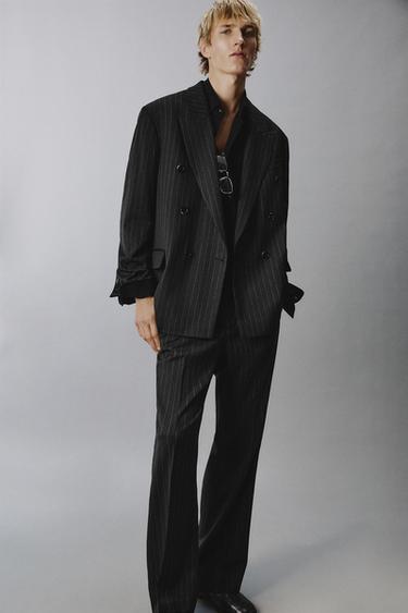 PINSTRIPED SUIT TROUSERS - Black by Zara - Image 4
