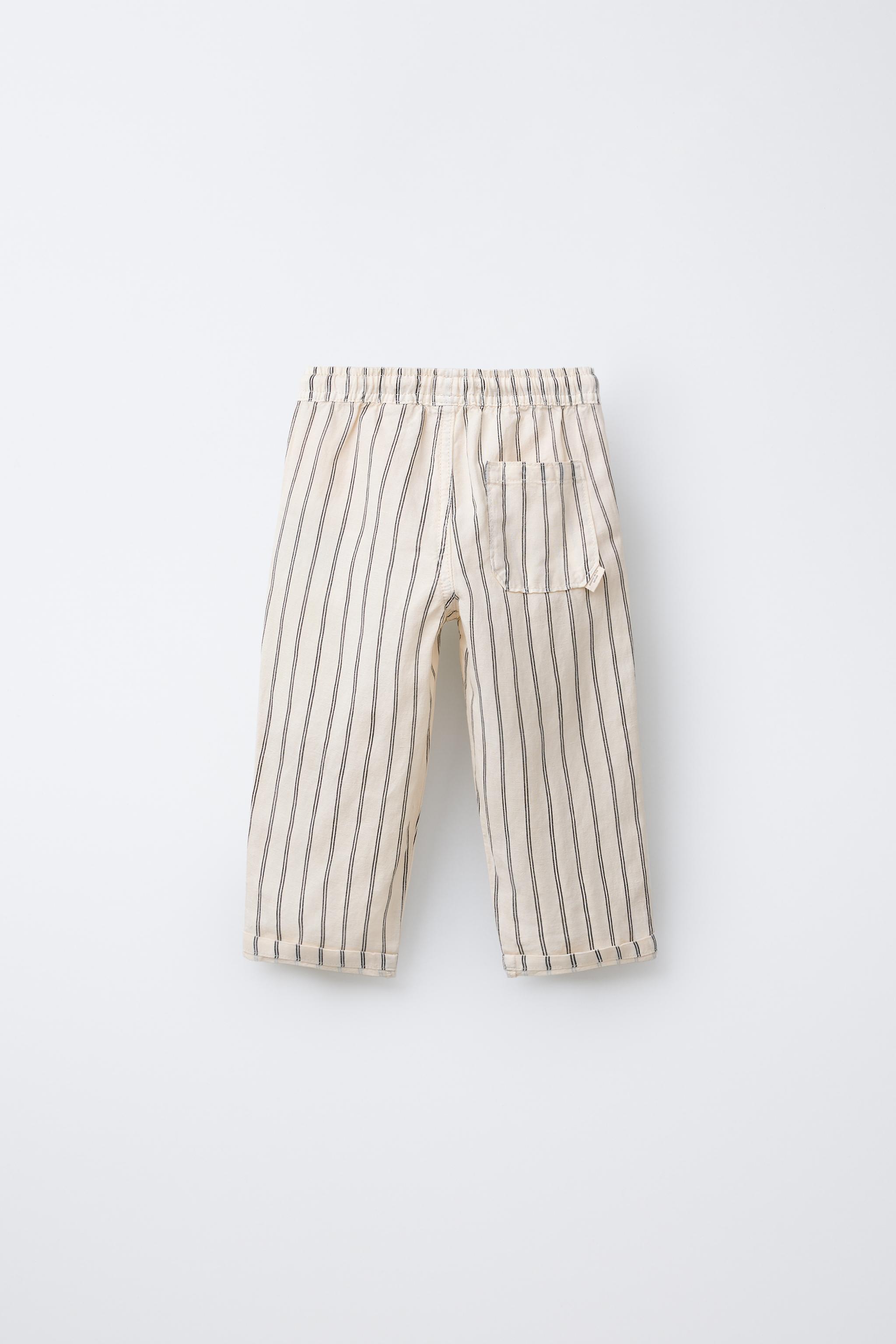 Eaphi linen like fringe salopette ショート STRIPED LINEN BLEND OVERALL SHORTS - Ecru / Black | ZARA