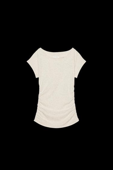T-SHIRT WITH SIDE DRAPE - Ecru by Zara - Image 0