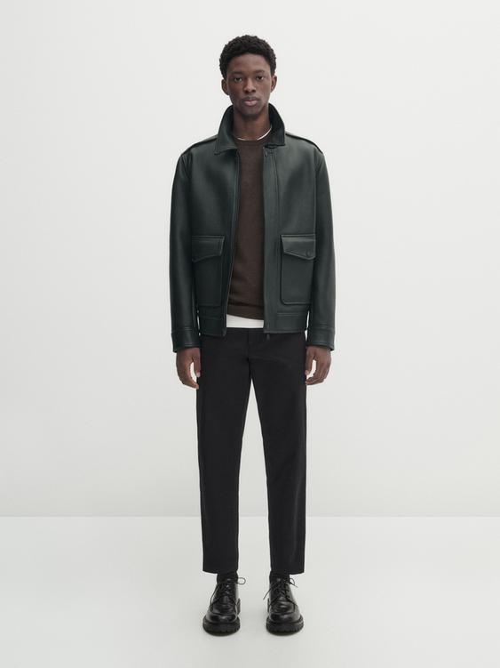 Nappa leather jacket with pockets - Studio - Dark khaki | ZARA United ...