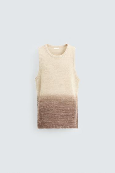 CAMISETA PUNTO ALGODÓN - LINO - Beige de Zara